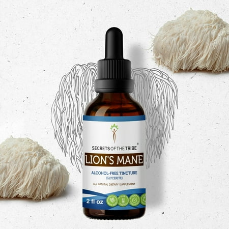 Secrets Of The Tribe Lion's Mane Tincture Dietary Supplement, Natural Herbal Extract for Cognitive Support, Lion's Mane (Hericium erinaceus) Dried Mushroom, Alcohol-Free Extract, Drops 2 oz