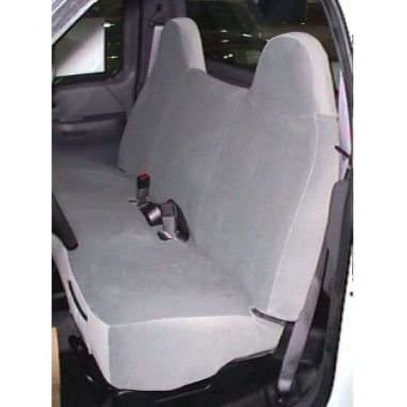 F236 Ford F250-F350-F450-F550 Super Duty truck. Front solid bench seat with molded headrests exact fit custom seat covers. In Gray Velour