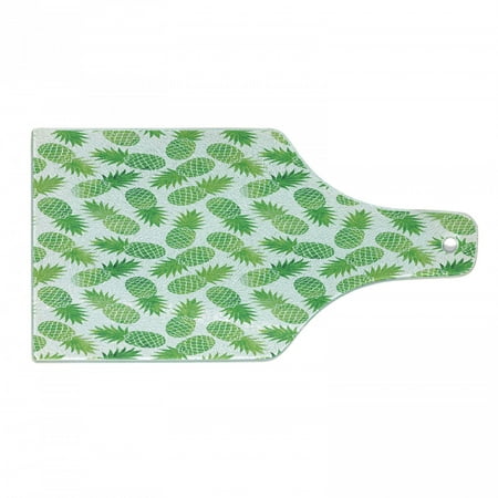

Pineapple Cutting Board Ombre Watercolor Scattered Pineapples in Different Directions on Plain Pattern Tempered Glass Cutting and Serving Board Wine Bottle Shape Green White by Ambesonne
