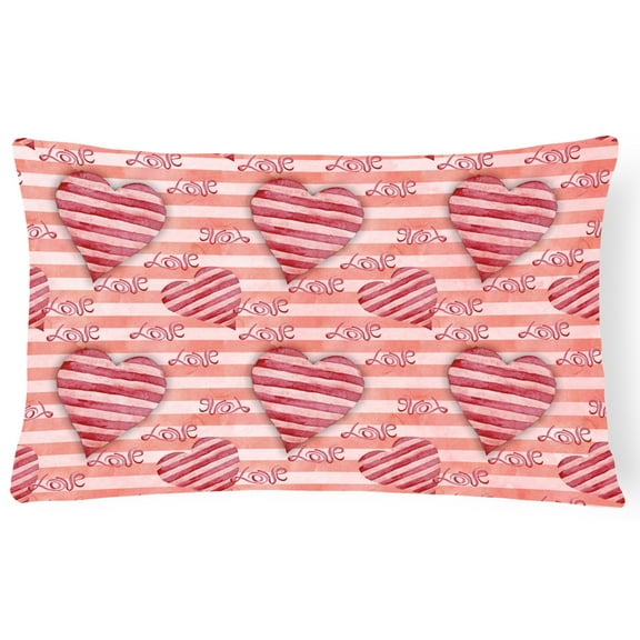 Carolines Treasures BB7567PW1216 Watercolor Red Striped Hearts Canvas Fabric Decorative Pillow 12H x16W multicolor