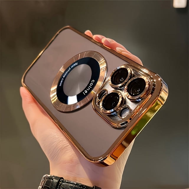 Luxury Plating Transparent Magnetic Wireless Charging Phone Case for iPhone 11 12 13 14 15 Pro Max 14Plus 15Pro Cases with Lens Protector Shockproof Soft Clear Cover