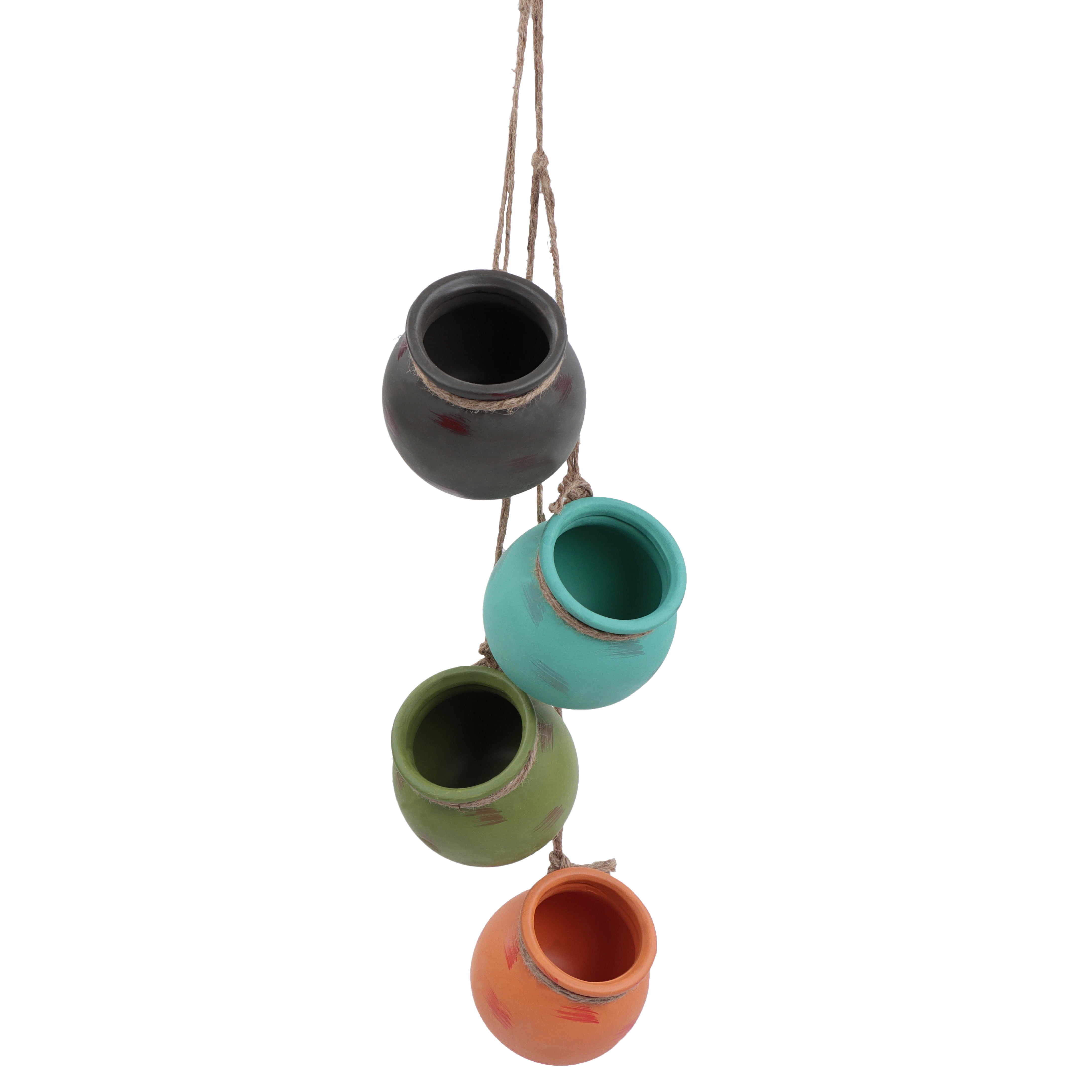 7Penn Ceramic Planter Hanging Pot 4pc Dangling Multicolor Ceramic Plant