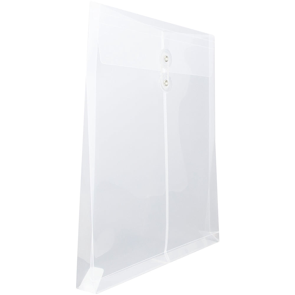 JAM Plastic Envelopes, 9.8x11.8, 12/Pack, Clear, Button String, Letter Open End