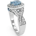 thumbnail image 4 of Three Stone Blue Topaz Diamond Peekaboo Halo Engagement Ring In 14k White Gold, 4 of 5