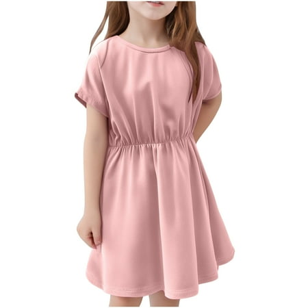 ZZwxWA Toddler Kids Girls Cute Solid Color Short Sleeve Stretchy Wrinkle Skirt A Line Dress Swim Cover Up Beach Pool Swim Dress Baby Girl Coverup Swimsuit Holiday Saving