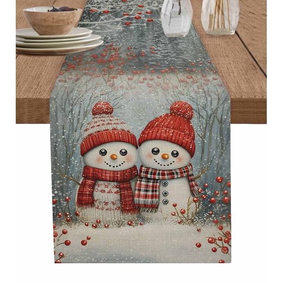 Ldtrchee Blue Snowman Christmas Table Runner 36 Inches, Xmas Rustic Tree Snowflake Bed Runner Dresser Scarves Tabletop for Indoor Outdoor Parties/Ceremony/Banquet, 13"x 36"