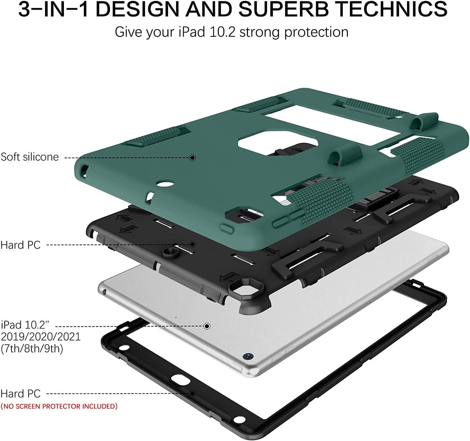 BENTOBEN Case for iPad 9th/ 8th/ 7th Gen 10.2" with Kickstand, 3 in 1 Heavy Duty Rugged Shockproof Protective Cover with Pen Holder, Compatible with iPad 2021/2020/2019 10.2" Model