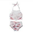 thumbnail image 1 of ITFABS Ensemble Bikini 2 Pcs pour Filles, Haut à Bretelles en Dentelle + Shorts Imprimé Floral, 1 of 7