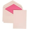 JAM Paper Wedding Invitation Set, Large 10 x 6 5/8, White Card with Bright Pink Lined Envelope and White Simple Border Set, 50/pack
