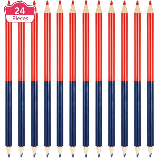 24 Pieces Red and Blue Colored Pencils Double Ended Checking Pencils Bulk Pre Sharpened Erasable 2 HB for Checking Map Coloring Tests Grading for Office Teacher