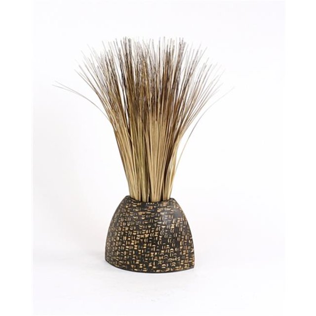 Distinctive Designs 2647 Silk Tan Brown Bear Grass in Woven Bamboo Textured Vase