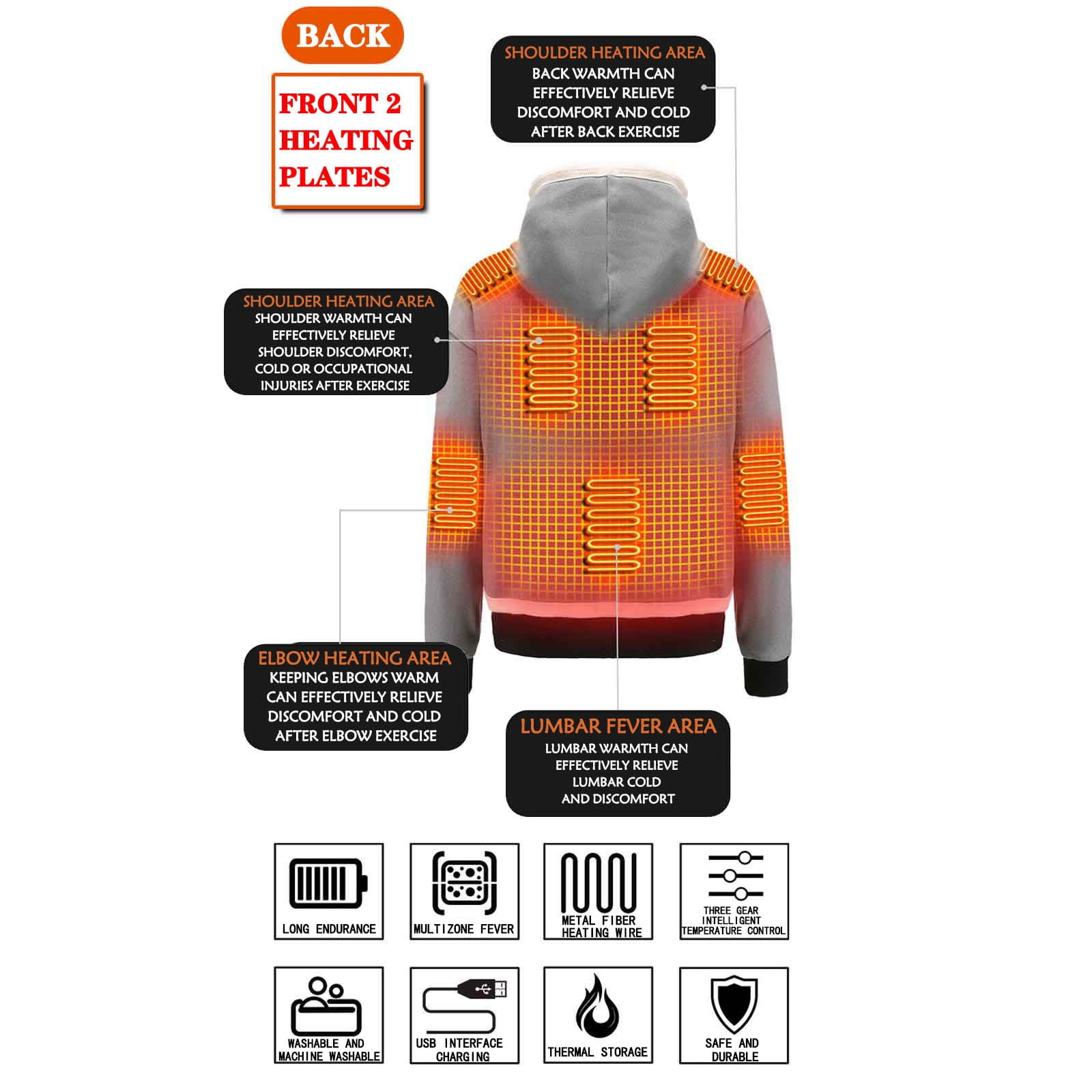 Titcea Heated Hoodie Women, 3 Adjustable Temperature 9 Heating Zones, USB Rechargeable Heated Sweatshirt with Hood Fashion Print Drawstring Warming Sweater, Gifts for Her