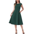 thumbnail image 1 of INSPIRE CHIC Vestido de Trabajo para Mujeres con Mangas Cortas, Elegante, Cintura Ceñida, Vestidos en A Línea, Color Gris Verde, 1 of 6