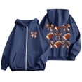 thumbnail image 1 of Women's Fashion Rugby Print Zippered Long Sleeve Hoodie with Pocket Drawstring Casual Athletic Sweatshirt, 1 of 6
