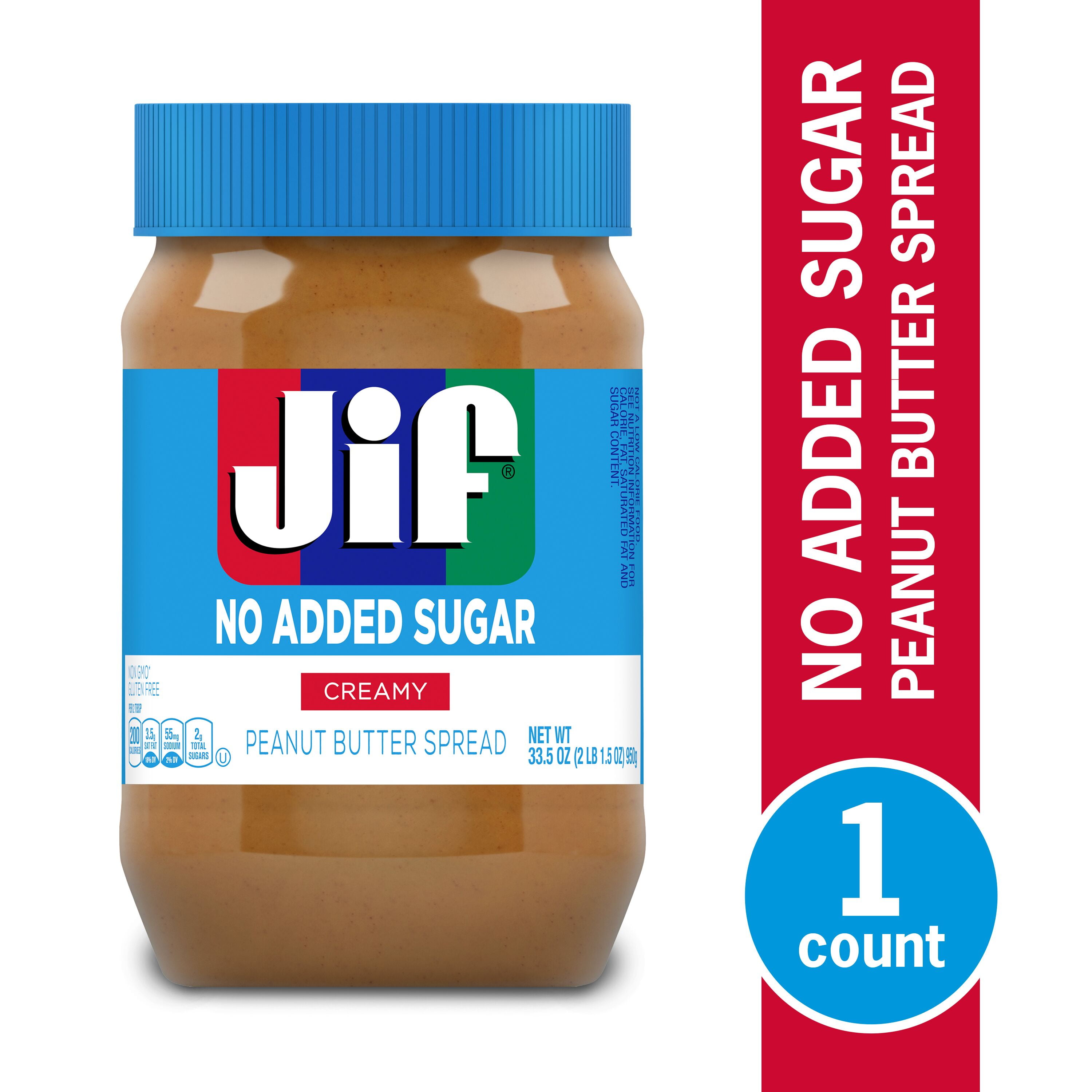Jif No Added Sugar* Creamy Peanut Butter Spread, 33.5 oz. Smooth