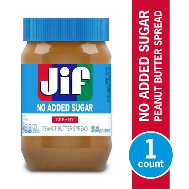 Jif No Added Sugar* Creamy Peanut Butter Spread, 33.5 oz. - Smooth