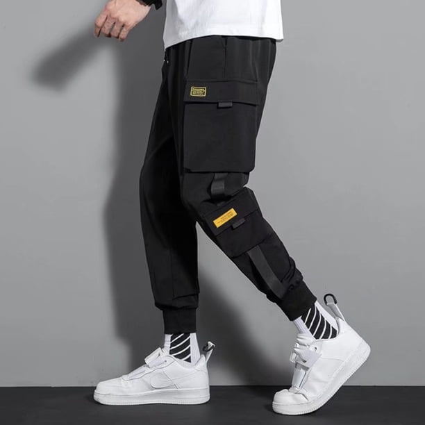 Pantalones Cargo Para Hombre Cinta Lateral Suelta Jogger Negro Beige Ejército Verdepangjing