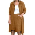 thumbnail image 2 of Teissuly Women's Solid Turndown Collar Long Sleeve Long Shirt Blouse + Shorts Pants Set, 2 of 8