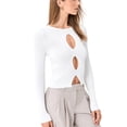 thumbnail image 3 of KelaJuan Women's Ribbed Knit Tops, Long Sleeve Round Neck Hollow Out Solid Color T-Shirts, 3 of 6