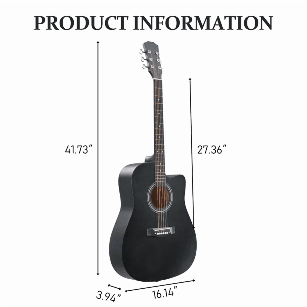 41in Dreadnought Barrel-shaped Cutaway Acoustic Guitar, Matte black