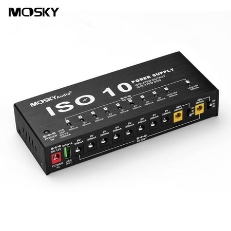 

MOSKY ISO-10 Portable Guitar Effect Power Supply Station 10 Isolated DC Outputs & One 5V USB Output for 9V 18V Guitar Effects