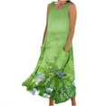 thumbnail image 2 of Sevevn Women's Fashionable Sleeveless And Linen Round Neck Printed Long Dress Green M Early Access Deals, 2 of 5
