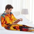 thumbnail image 6 of Naloa Colorful Paint Print Men’s Pajamas Set - Long Sleeve Button Down Sleep Shirt and Pajama Bottoms Sleepwear Set-Small, 6 of 7