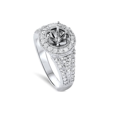 5/8ct Vintage Diamond Halo Engagement Ring Setting Solid 14K White Gold