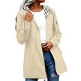 thumbnail image 1 of Brnmxoke Imperméable pour Femmes, Manteau de Pluie d'Été Léger à Doublure Rayée, Capuche à Cordon, Veste de Pluie Compressible pour la Randonnée, Coupe-Vent d'Extérieur à Fermeture Éclair avec Poches, Beige, P, 1 of 9