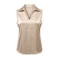 thumbnail image 5 of VJGBEGW Women Sleeveless Collared Satin Blouse Draped Cowl V Neck Silky Glossy Tank Tops Elegant Satin Vest Shirt For Summer Gold L, 5 of 5