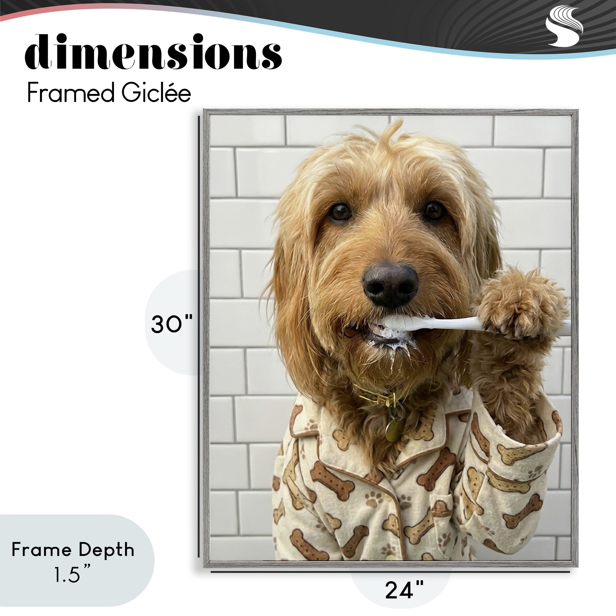 Stupell Industries Realistic Dog Brushing Teeth Gray Framed Giclee Art, design by Abigail Walker