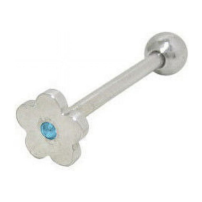 Flat Head Jeweled Flower Design Tongue Ring