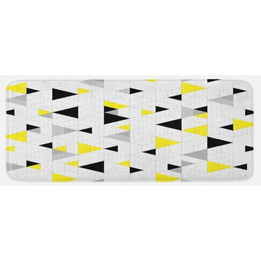 Geometric Kitchen Mat, Abstract Triangles Diamond Motives in Mosaic Puzzle Style Illustration Print, Plush Decorative Kitchen Mat with Non Slip Backing, 47" X 19", Yellow Black, by Ambesonne