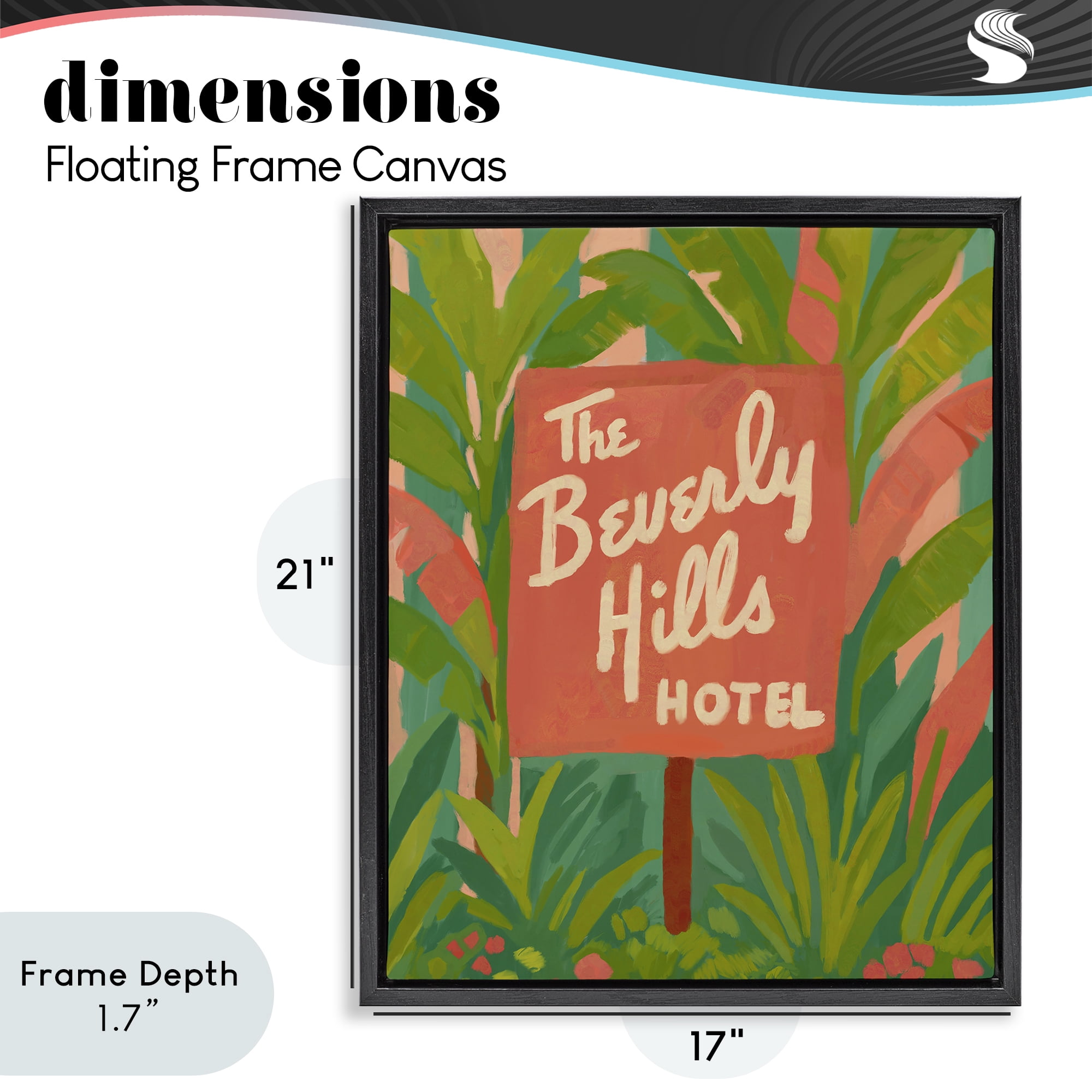 Stupell Industries Tropical Beverly Hills Hotel Black Framed Floater Canvas Wall Art, design by Amelia Noyes