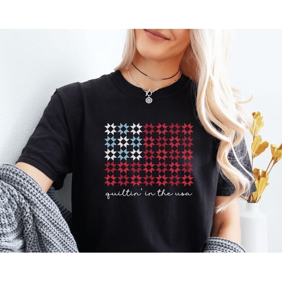 Patriotic Quilt Block T-Shirt, Quiltin’ in the USA Tee, 4th of July Quilter Shirt, Quilt Retreat Gift, Funny Quilting Themed T-Shirt
