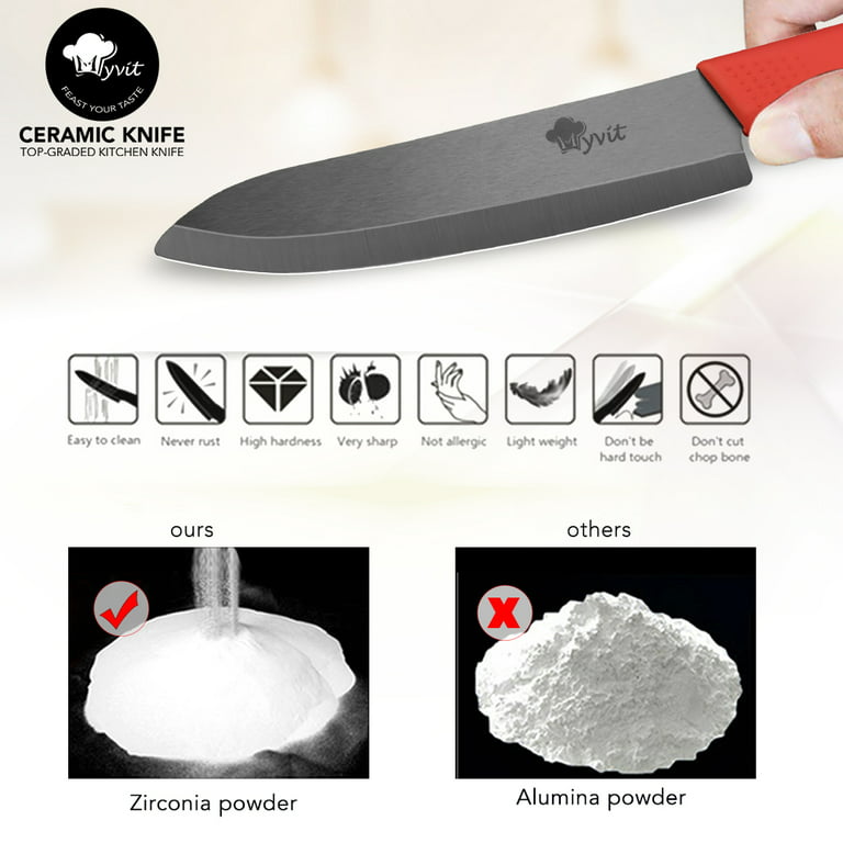 Ceramic Knife 6 inch Chef Knife Utility Knife Bread Kitchen Slicing Knives  with Sheaths and Handle for Cutting, Dicing, Chopping,Super Sharp Rust  Proof Stain Resistant, Black Blade 
