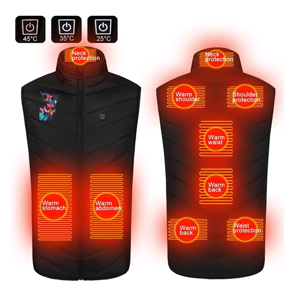 Meichang Sleeveless Heat Jacket for Women and Men Body Warmer with 3 Heating Levels,9 Heating Zones Heating Pad Stand Collar Electric Heated Vest