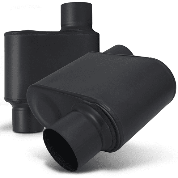 M-AUTO 2.25 Inch Inlet/Outlet 1Pair Chambered Exhaust Muffler Straight-Through Stainless Steel Round Tip,Black