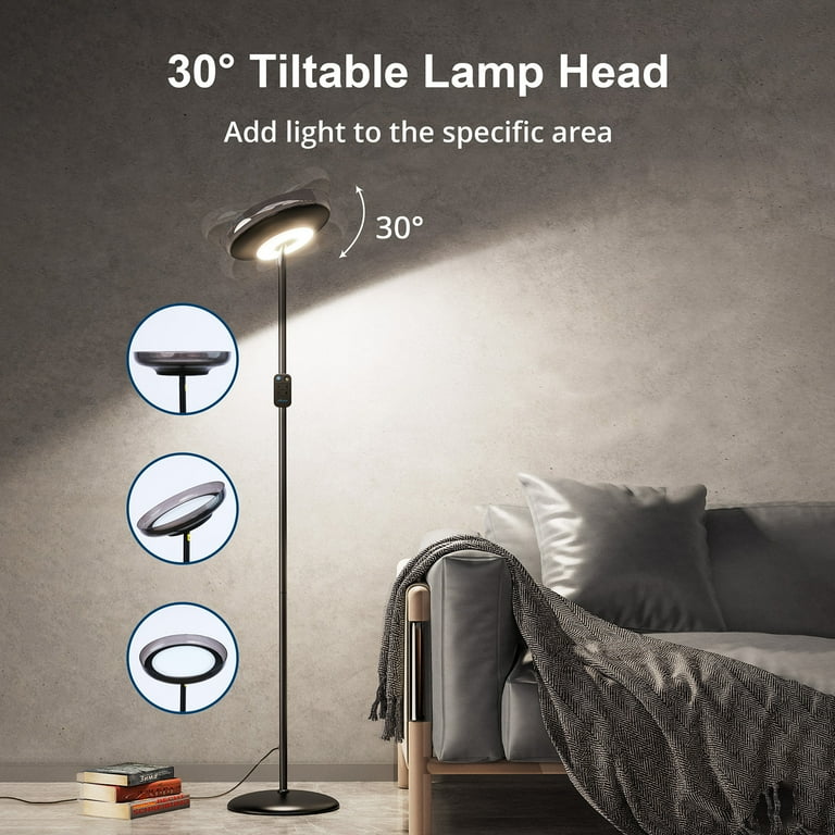 Miroco LED Torchiere Floor Lamp 2 in 1 LED Floor Light with Adjustable Reading Lamp 4 Brightness Levels 4 Color Temperatures Memory Function Timer
