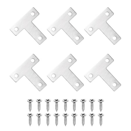 Uxcell 6 Pack T Shape Flat Bracket, 1.57" x 1.57" Metal Flat Corner Bracket Right Angle Corner Brace Mending Plate with Screws, Silver
