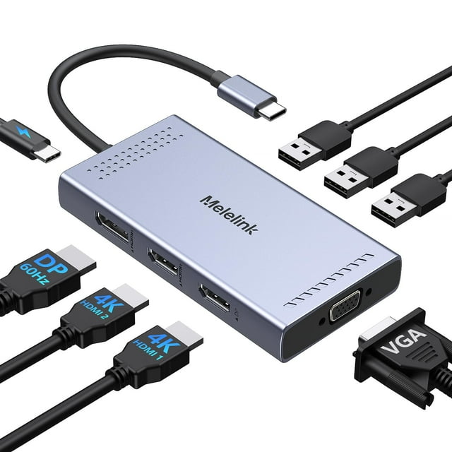 Estación de acoplamiento USB C Melelink Dual HDMI 4K VGA DisplayPort