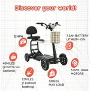 Dragon Mobile 4 Wheel Electric Folding Powered Wheelchair w/ Front Basket, Collapsible Mobility Scooter for Adult, Senior & Elderly - Black