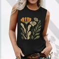 thumbnail image 2 of Women's Summer Tank Tops Trendy Flower Printed Crew Neck Sleeveless Shirts Casual Loose Fit Blouses Beach Tees (XL, Black), 2 of 5