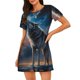 thumbnail image 1 of Balery Lonely Night Sky Wolf Camisón de manga corta con cuello redondo para mujer, cómodo y elegante., 1 of 6