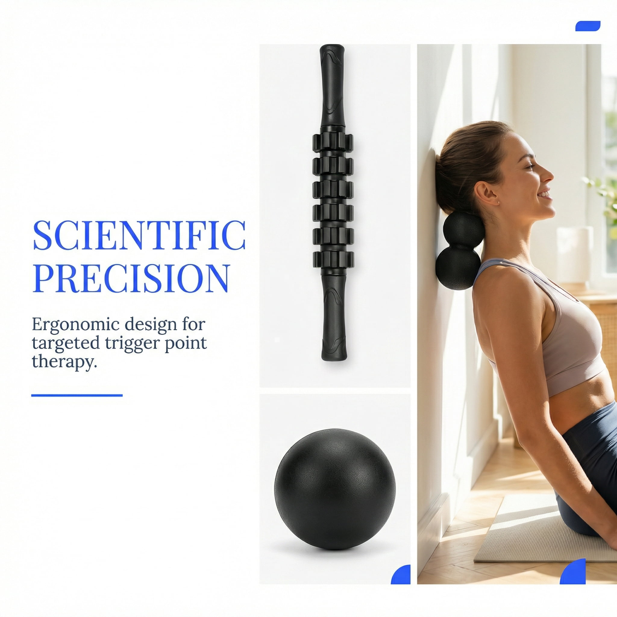 7-in-1 Black Foam Roller Set, for Muscle Recovery - Foam Roller, Massage Stick, 3 Muscle Massage Ball, Stretching Strap & Storage bag, Deep Tissue Trigger Point Therapy Kit for Back Pain, Sore Muscle