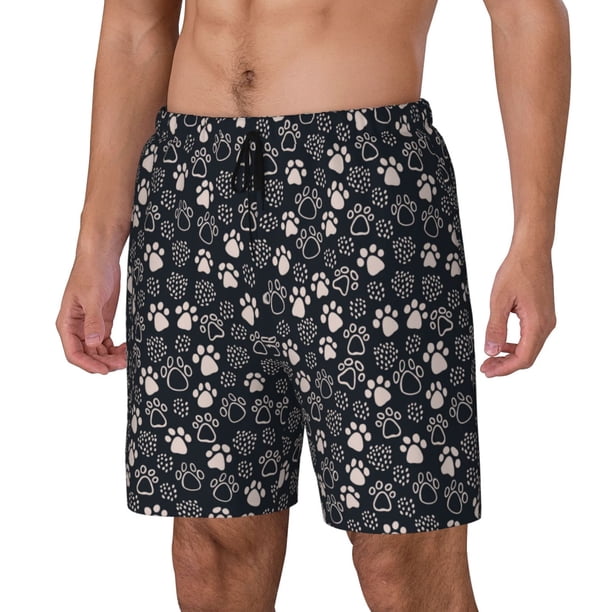 Balery Dog Paw Bañador para hombre, shorts de playa de secado rápido con entrepierna y forro de compresión-Small