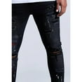 thumbnail image 6 of Crysp Denim Men's Distressed Rip & Repair Paint Splatter Skinny Fit Black Jeans (36, Black Wash), 6 of 6
