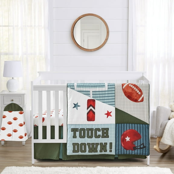 Sweet Jojo Designs Football Green Brown and Red 4 Piece Crib Bedding Set
