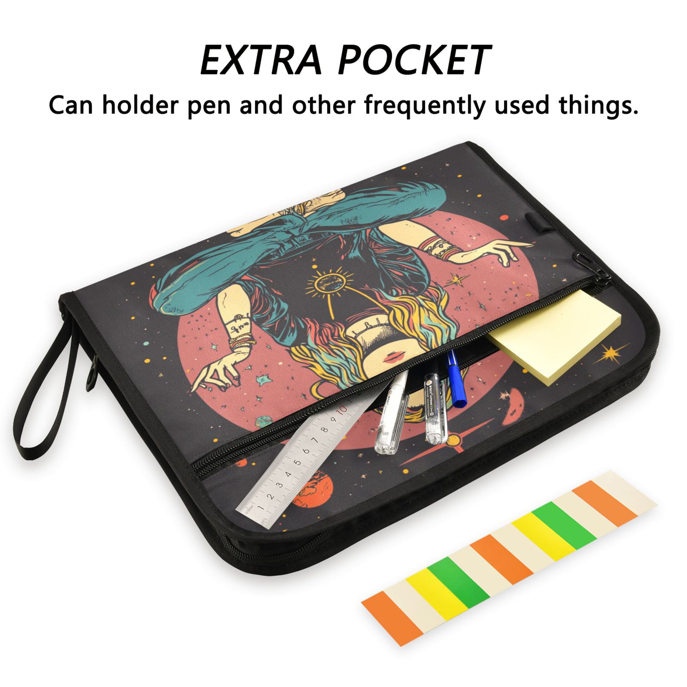 WOBOGO Meditating Woman Outer Space Expanding File Folder Letter Size Accordion Filing Organizer 13 Pocket Separate Organ Pocket