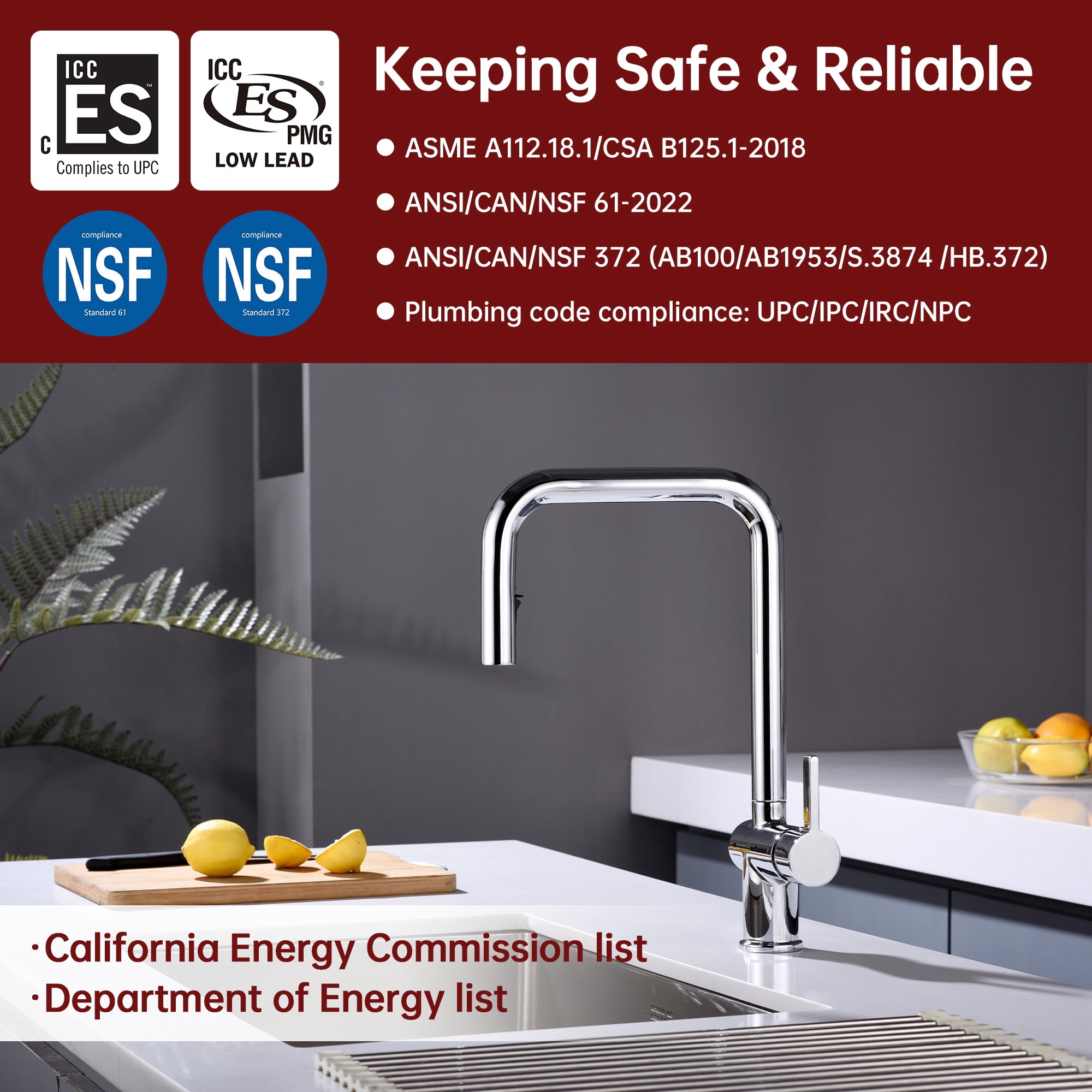 SUMERAIN Pull Down Sprayer Kitchen Faucet with Single Handle, Stainless Steel Lead Free Kitchen Sink Faucet, Chrome Finish